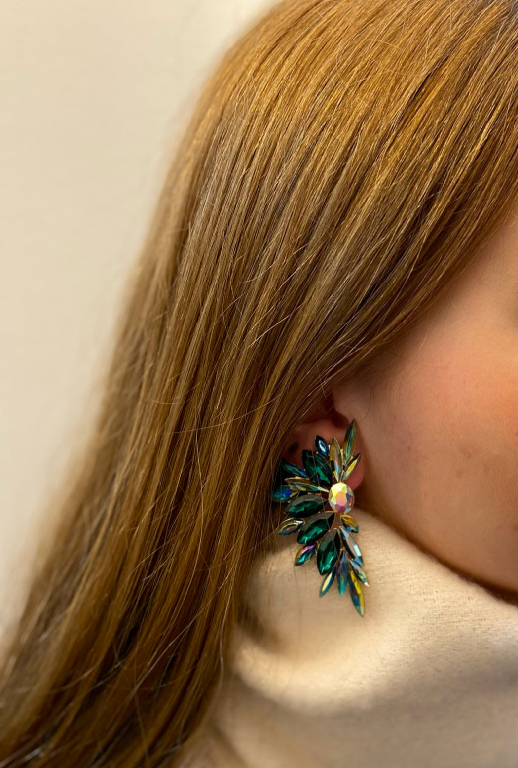Emerald winter flower earrings
