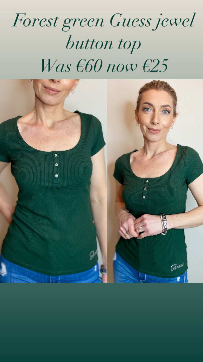 Forest green Guess jewel button top