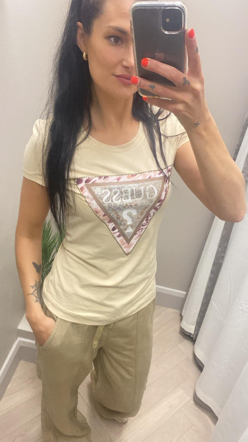 Guess animalier beige triangle logo tee W5RI22J1314