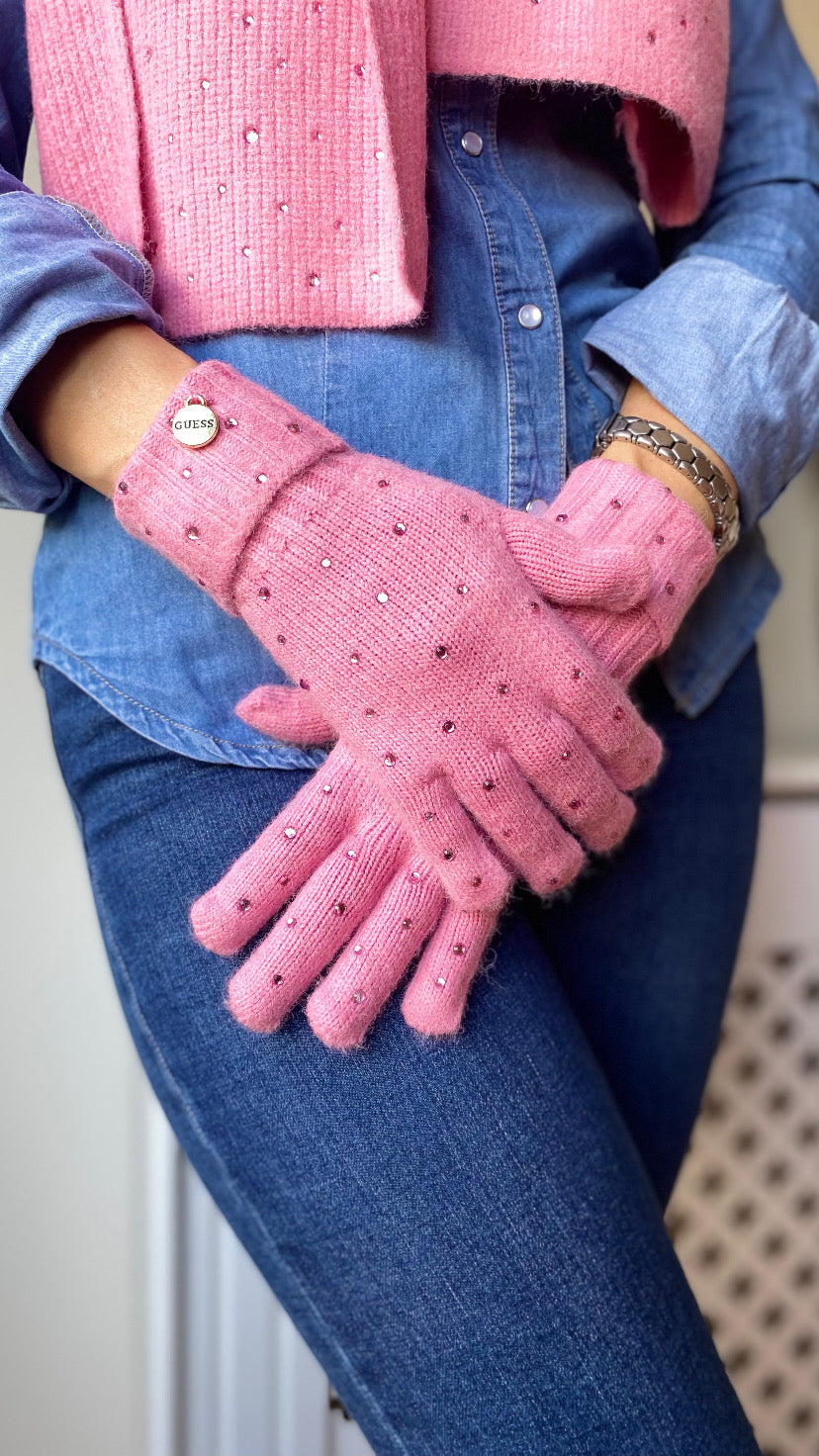 Guess diamonde pink glove