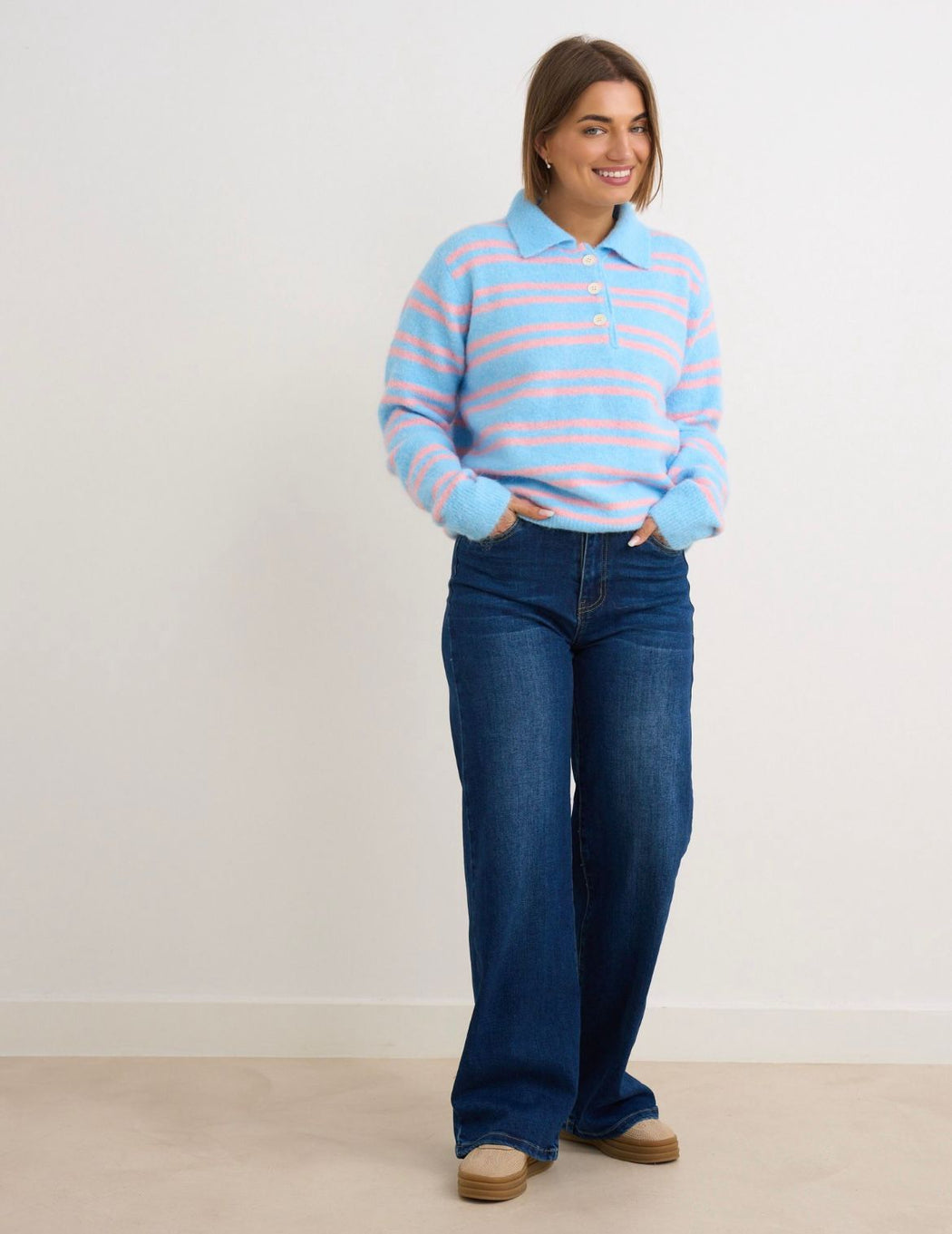 Simone blue collar stripe knit