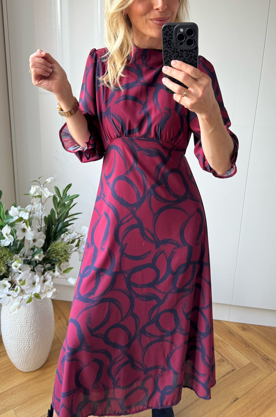 Simona magenta navy midi dress