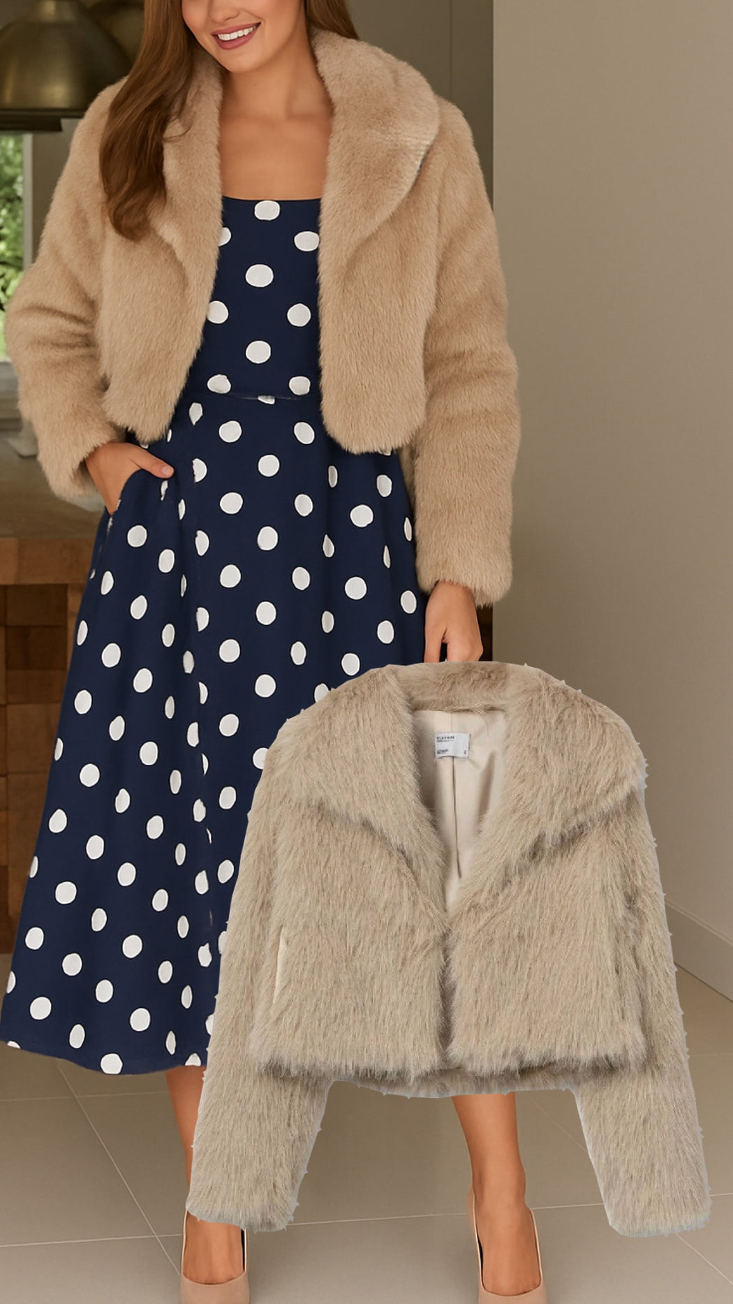 Thretha champagne faux fur jacket