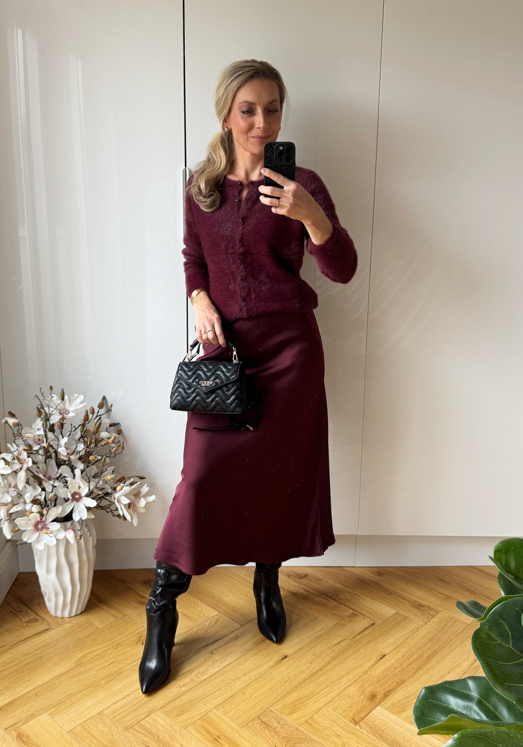 Plum Kansas satin skirt