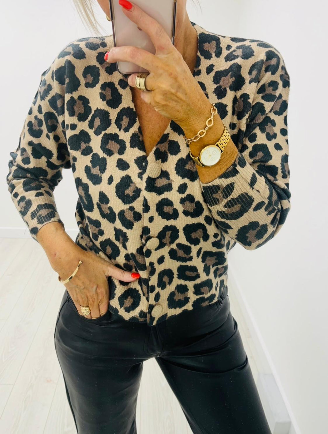 Camel Finn leopard Cardi