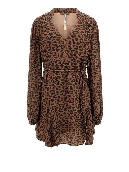 Guess wanda flare brown leopard dress w5bk51wgla2
