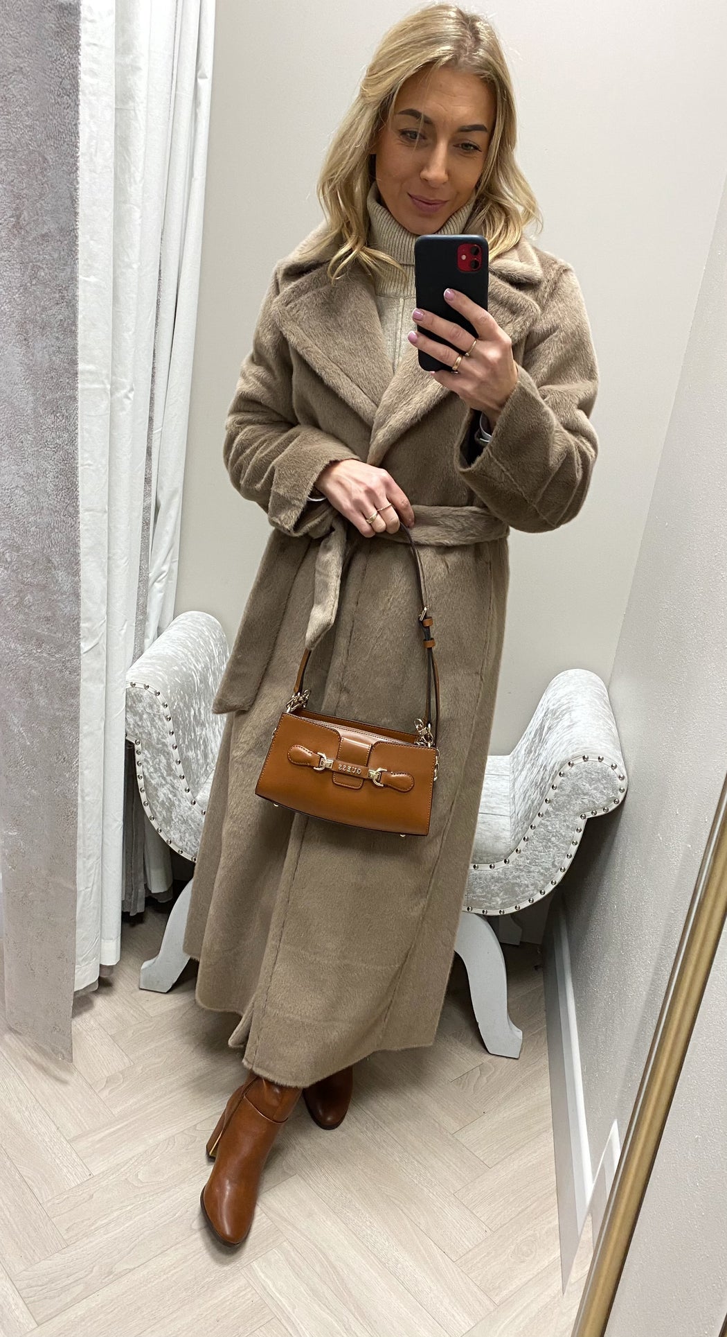 Guess Ada mocha longline faux mink coat