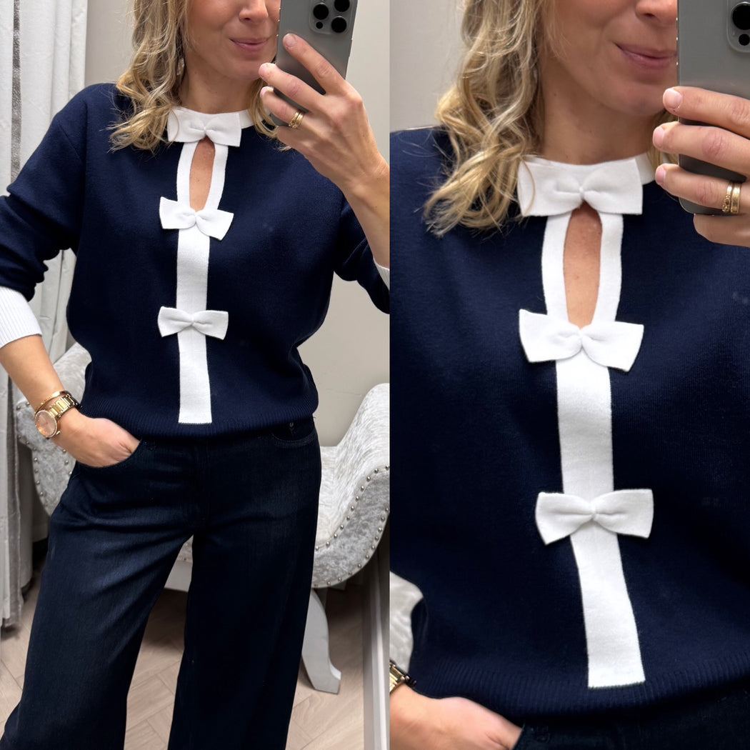 Navy aspen bow knit