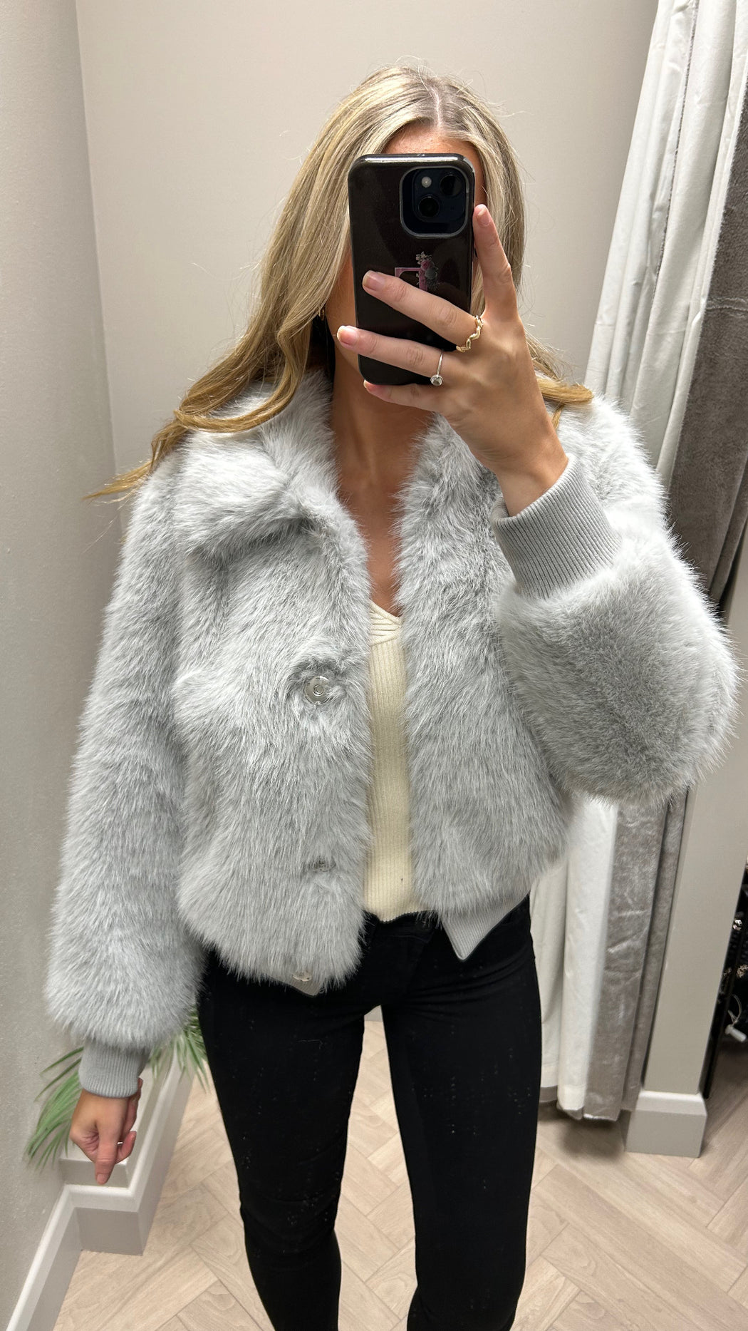 Faux fur grey guess bomber