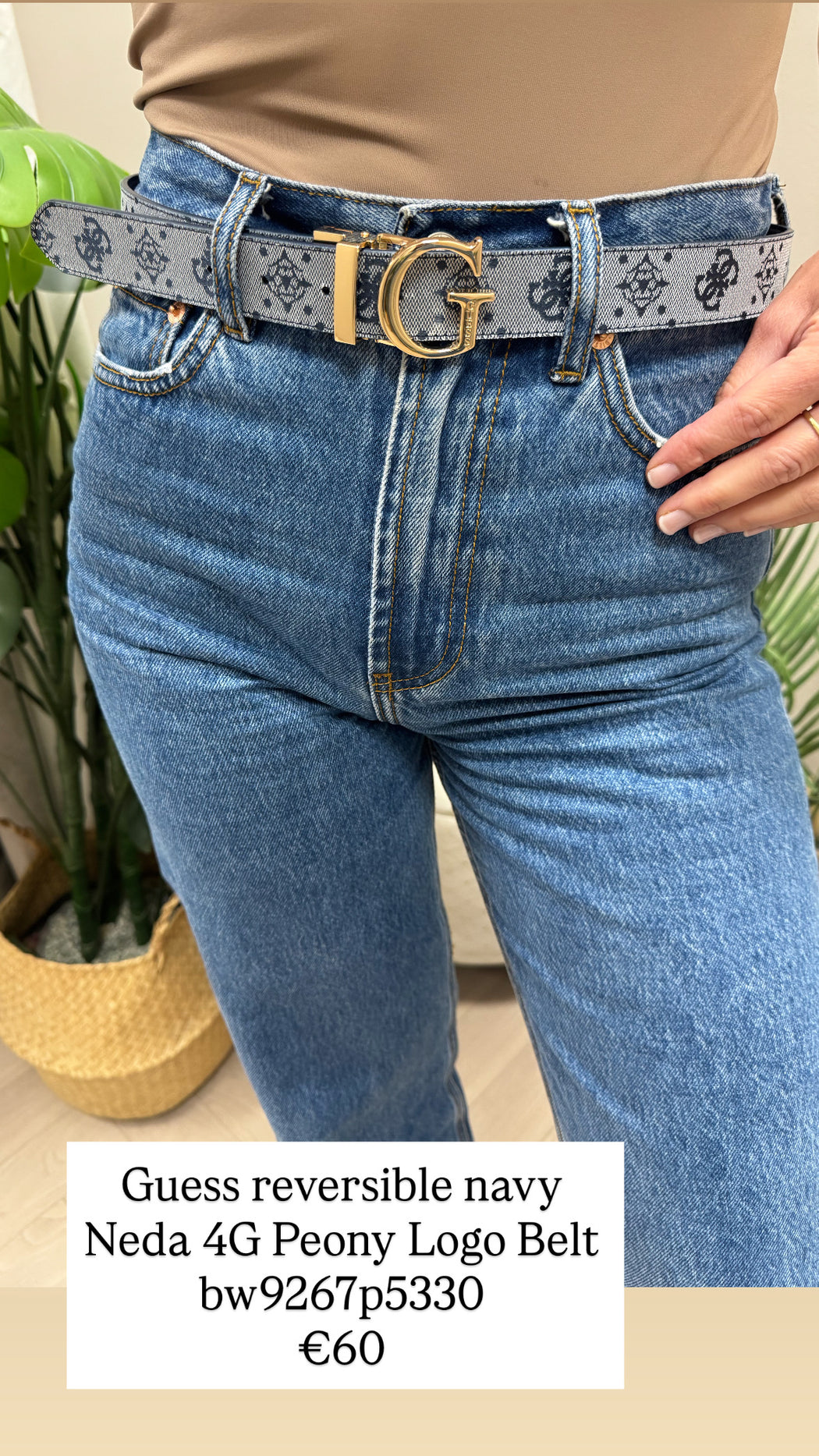 Guess reversible navy Neda 4G Peony Logo Belt bw9267p5330