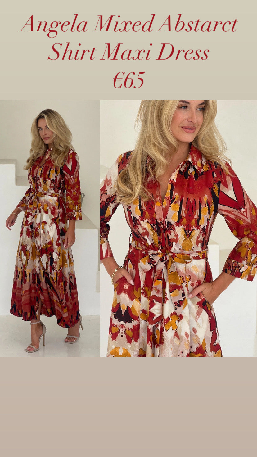 Angela Mixed Abstarct Shirt Maxi Dress