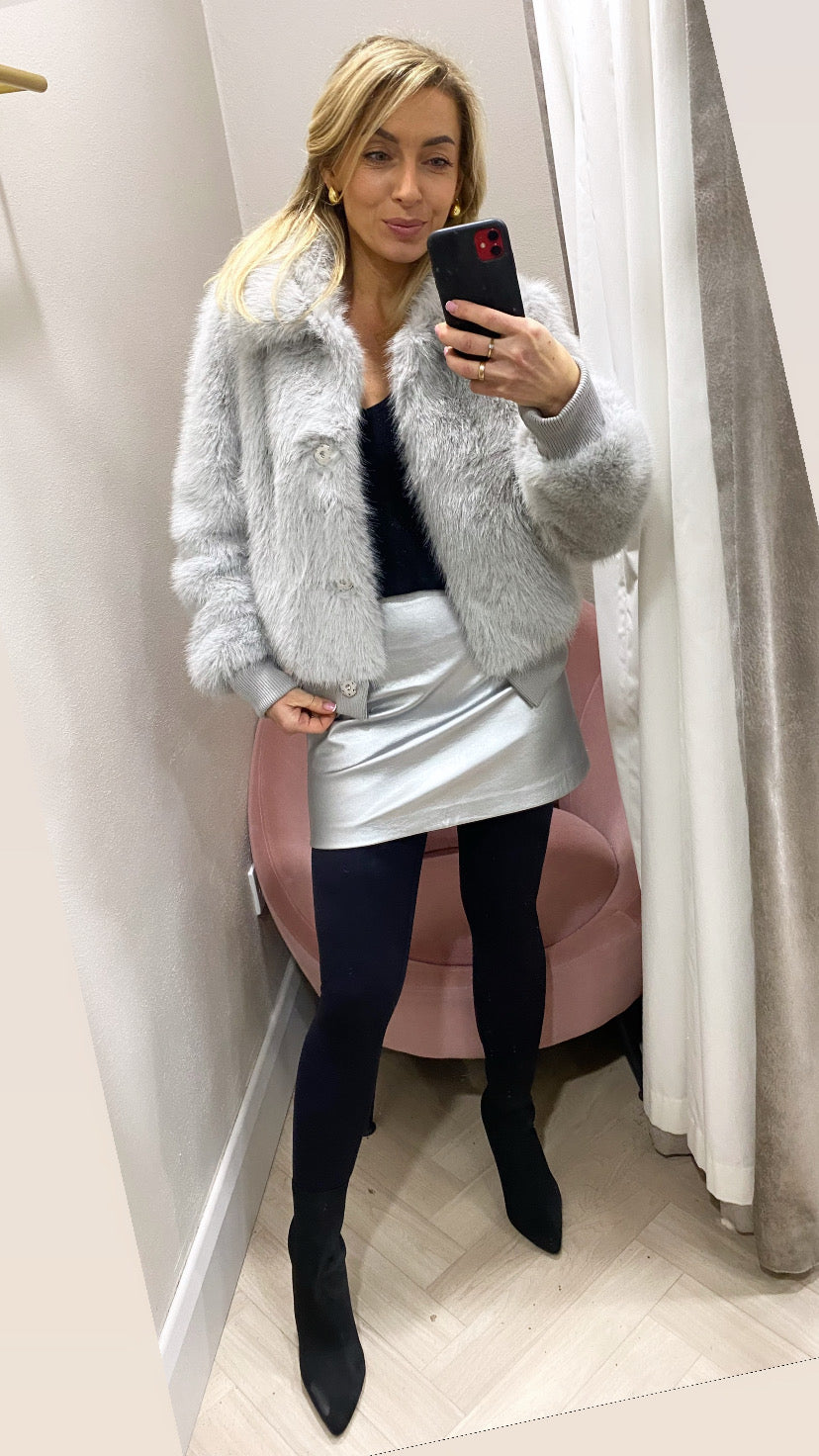 Faux fur grey guess bomber