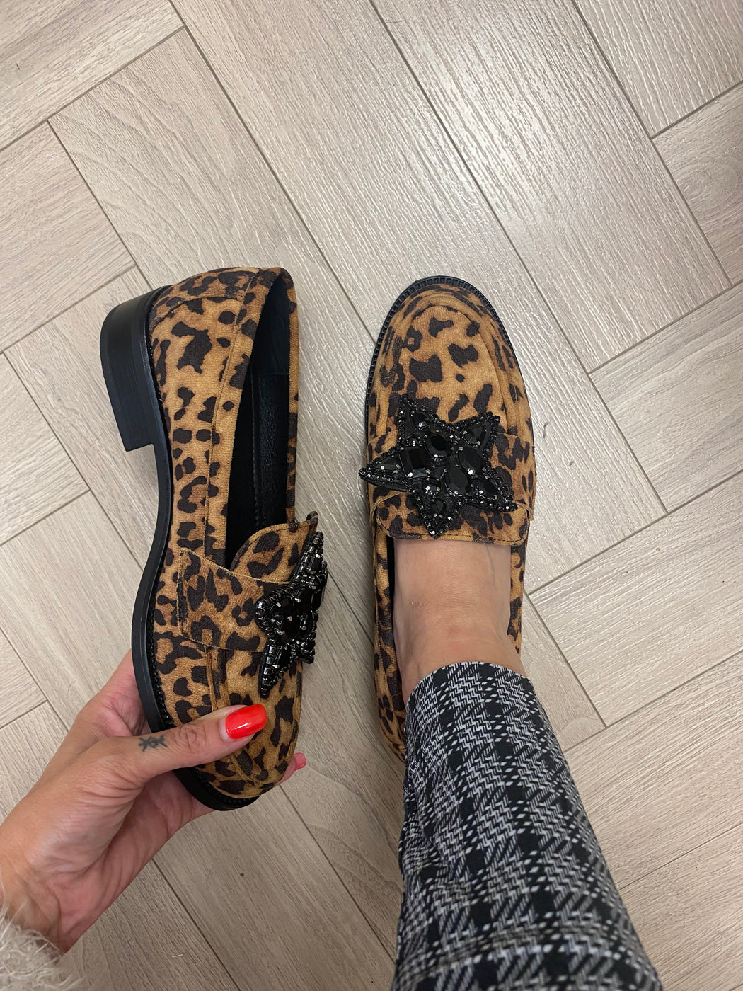 Afyon one leopard star loafer