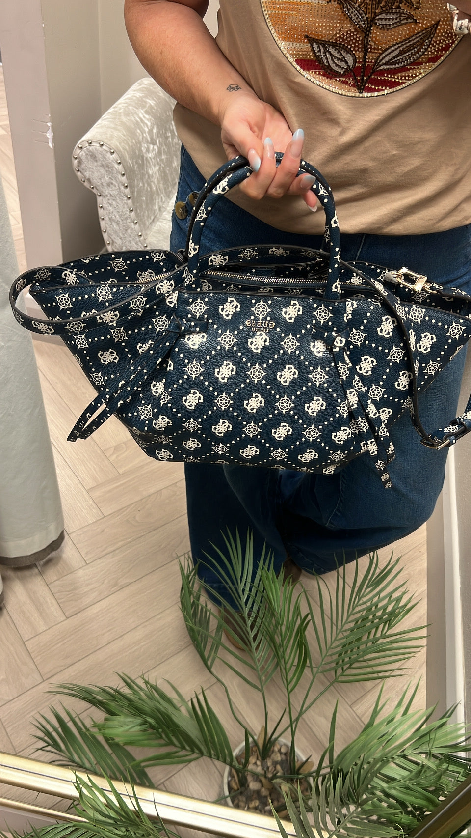 Guess navy logo Allegra logo tote