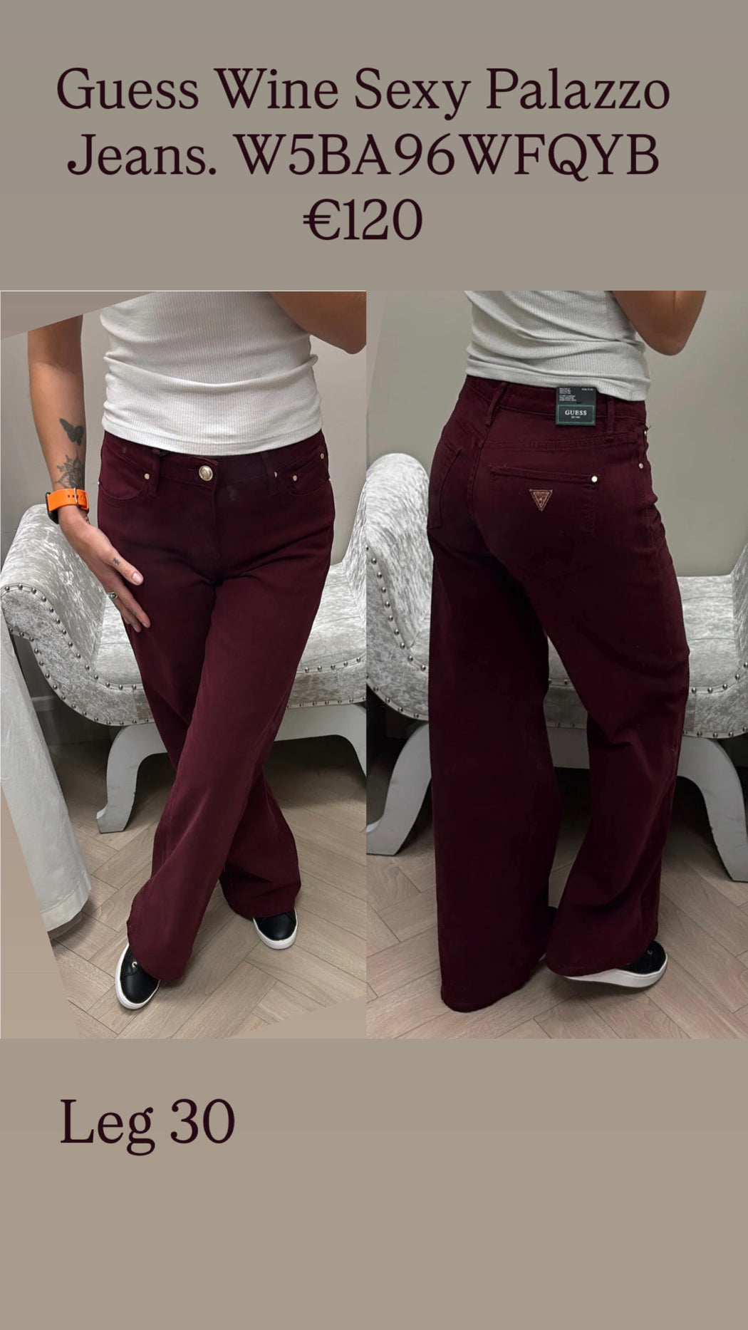 Guess Wine Sexy Palazzo Jeans. W5BA96WFQYB
