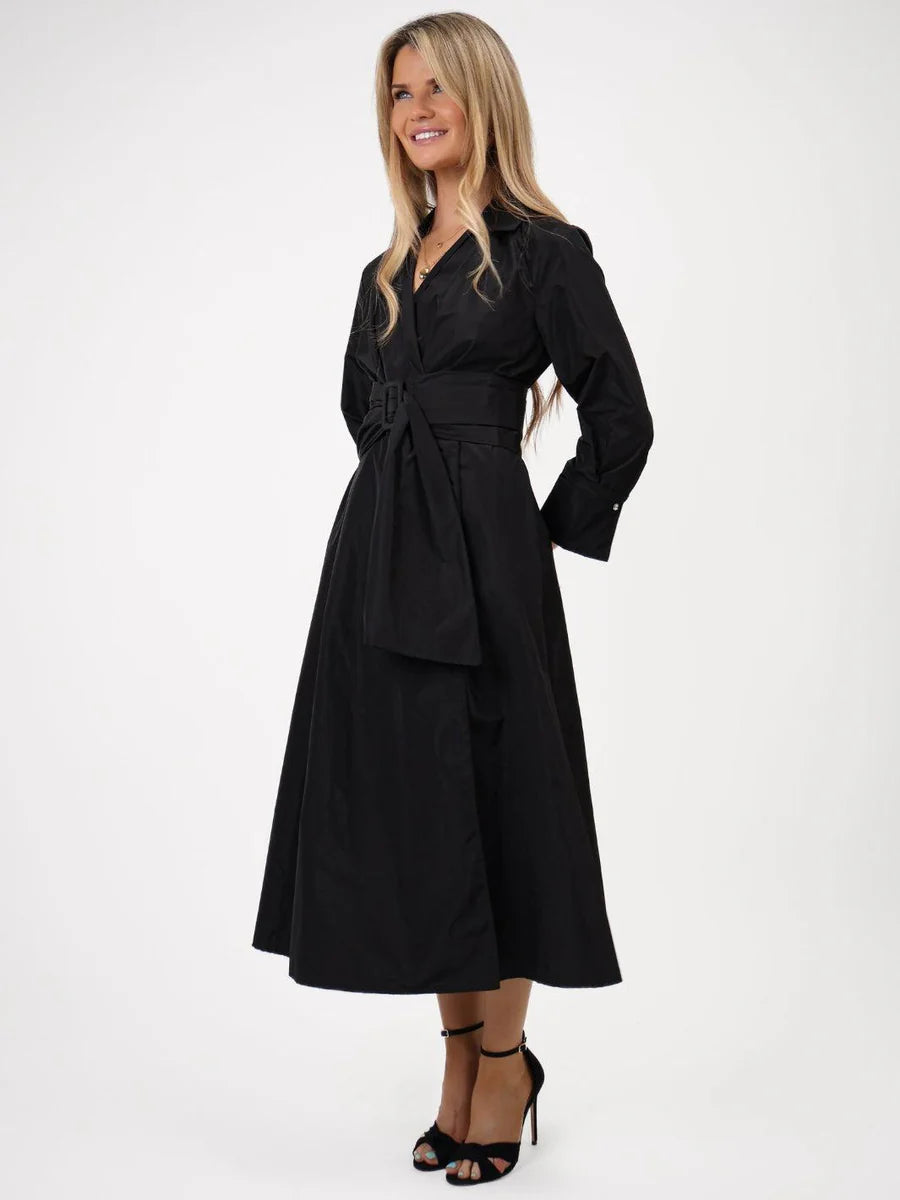 BLACK PENELOPE TAFFETA MIDI DRESS