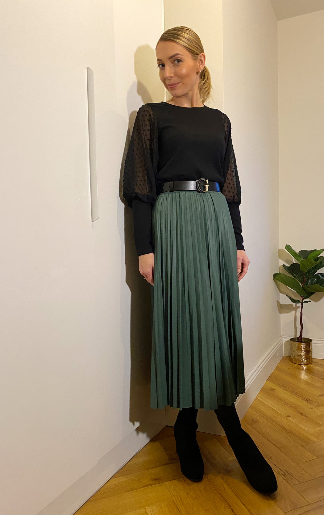 Kyoto pu green leather skirt