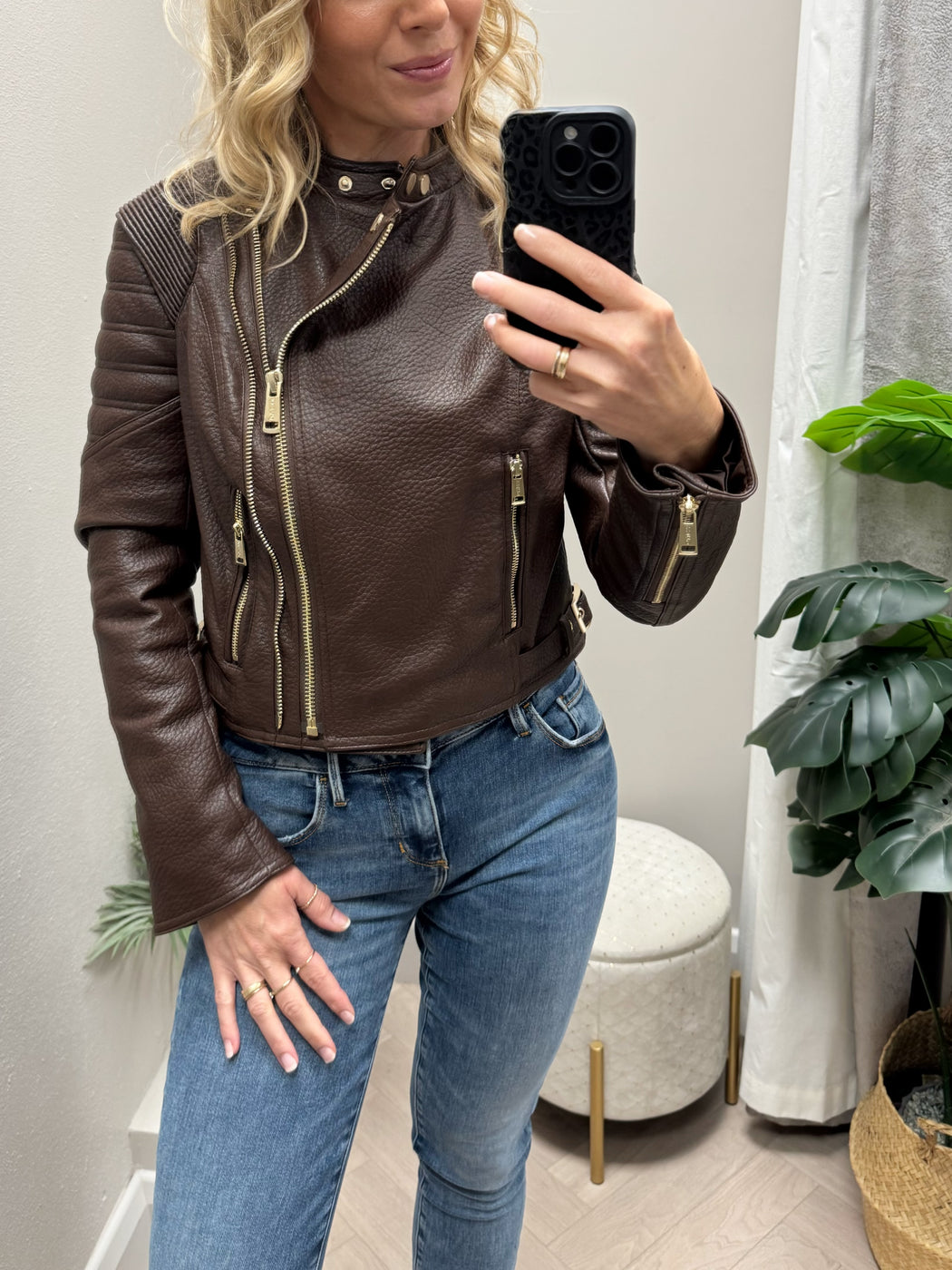 Guess jeannine chocolate brown pu jacket