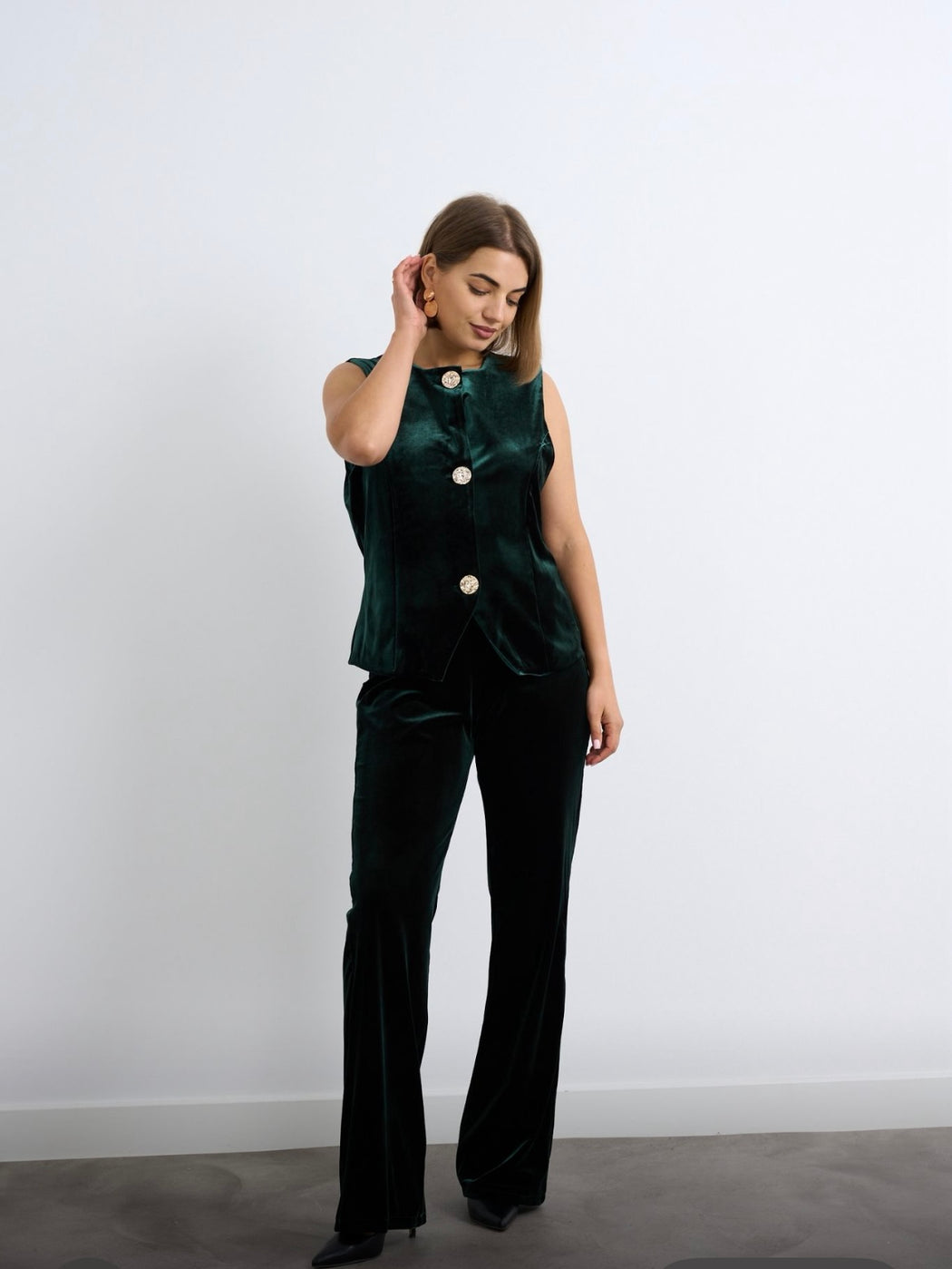 Green velvet two piece suit