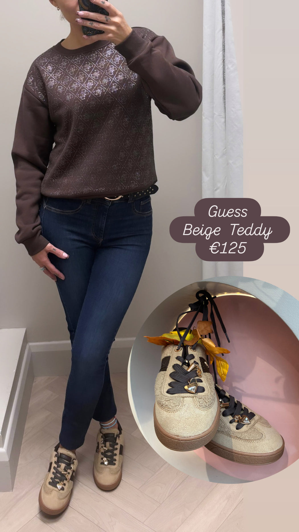Guess beige teddy trainers flfn3afur12