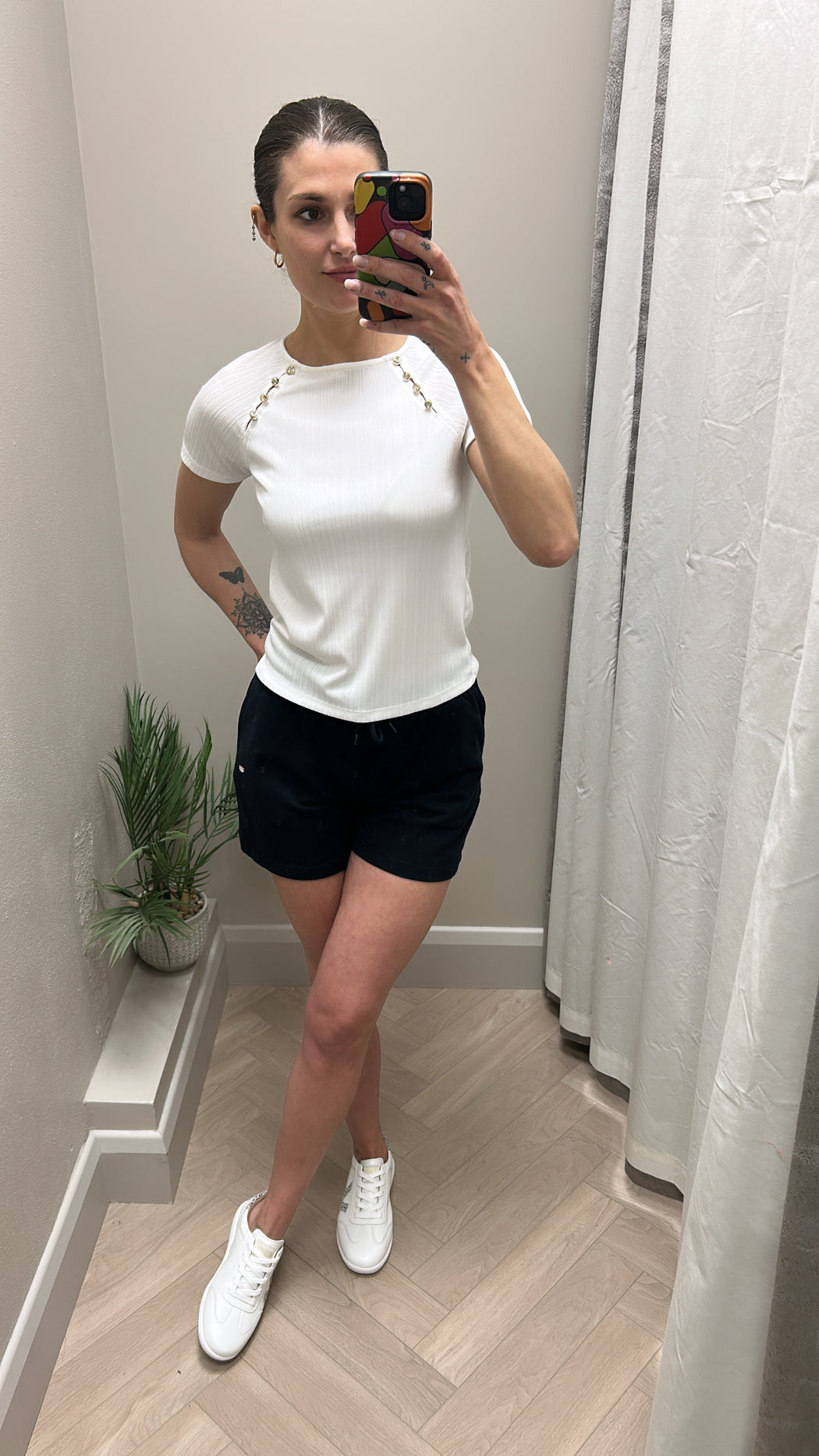 Reggy white diamanté stud detail top