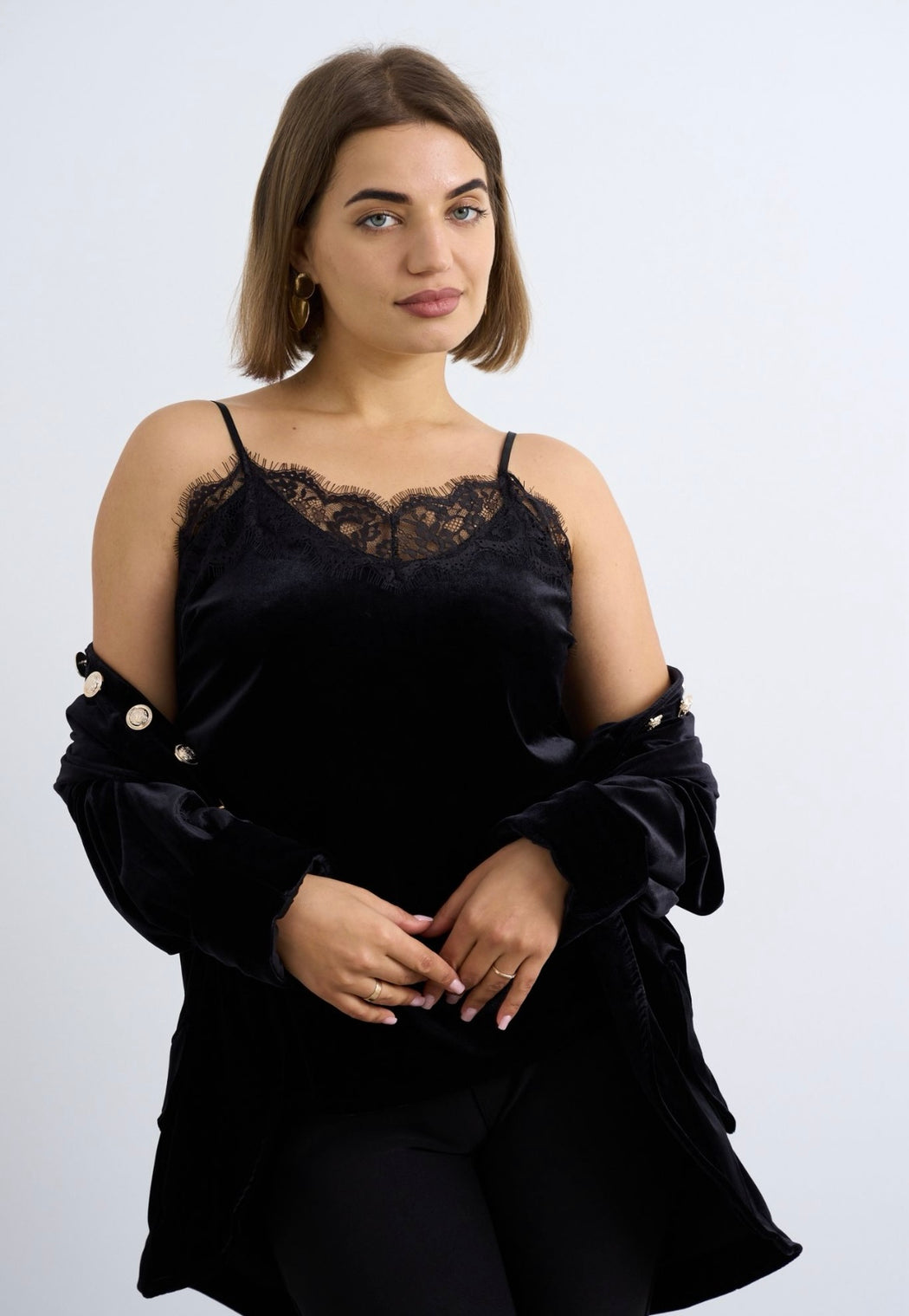 Black velvet  lace cami