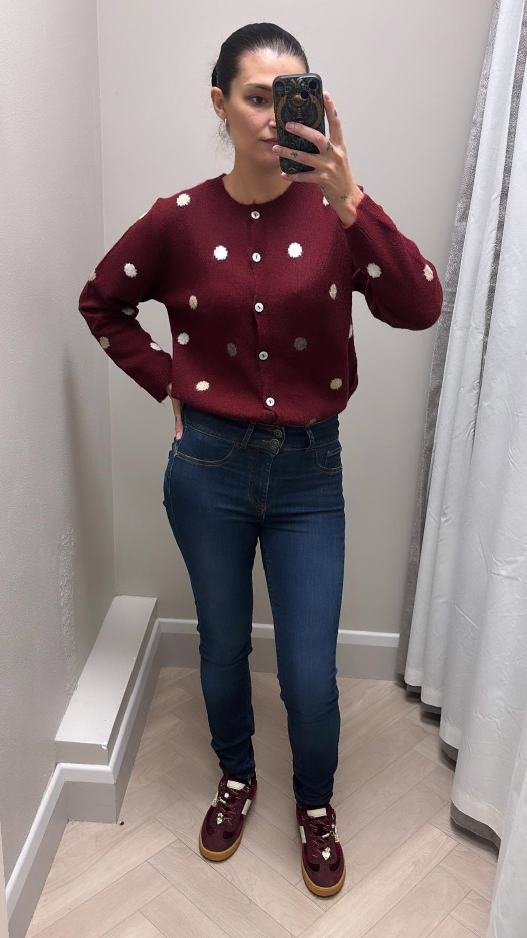 Elizabeth Polka cardigan Wine