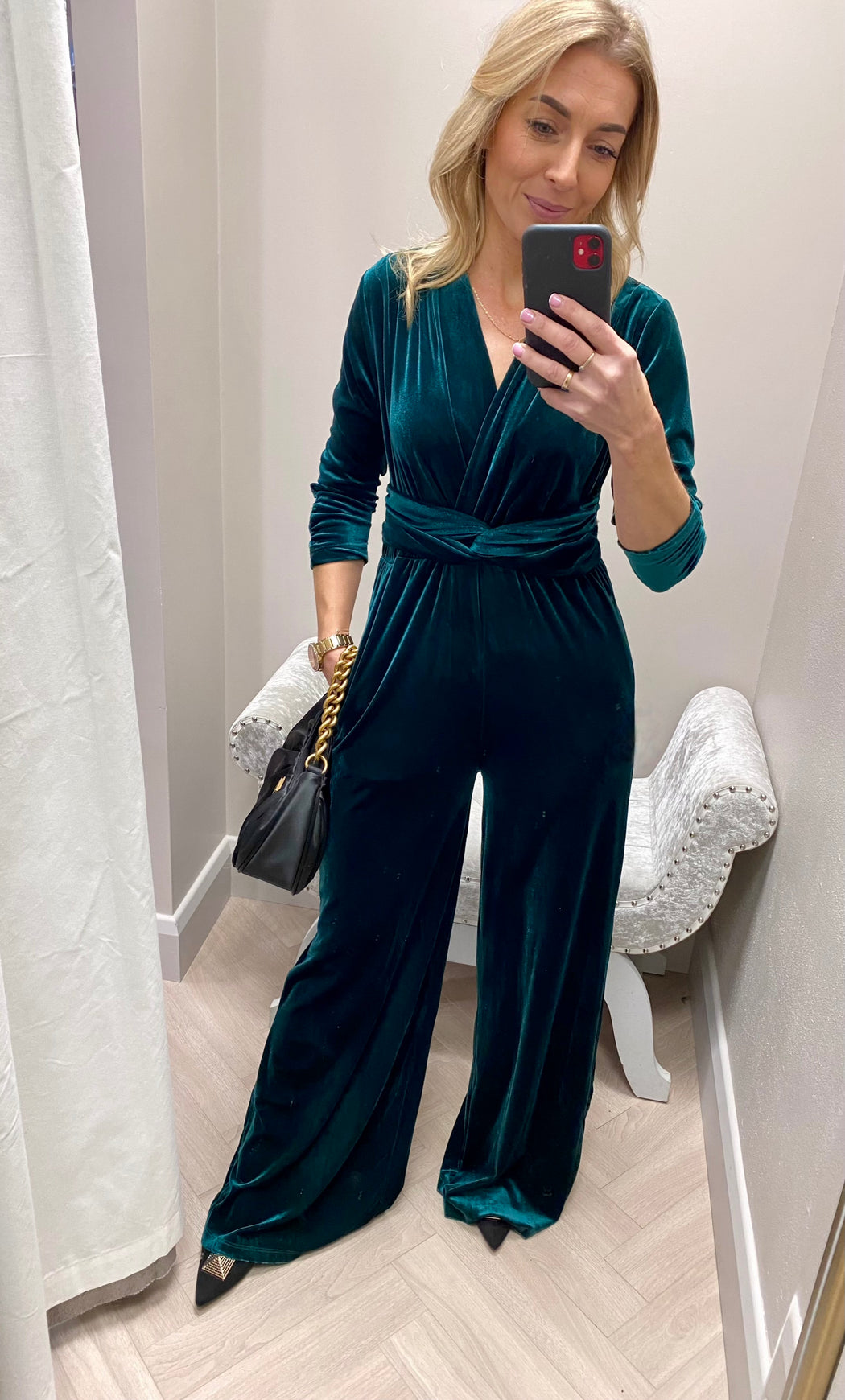 Sophia green velvet jumpsuit