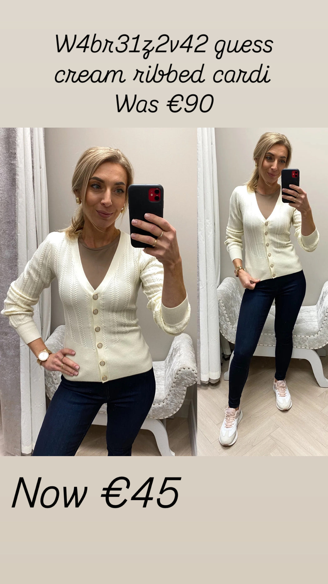 W4br31z2v42 guess cream  ribbed cardi