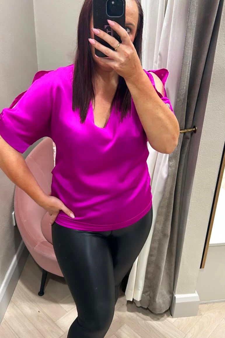 Magenta slit sleeve top