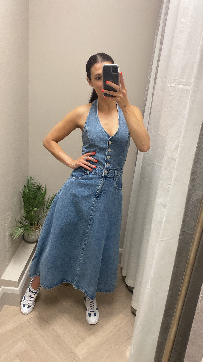 Brelle halter denim dress