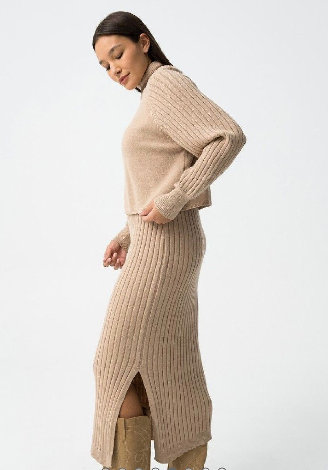 Titania beige two piece knit dress