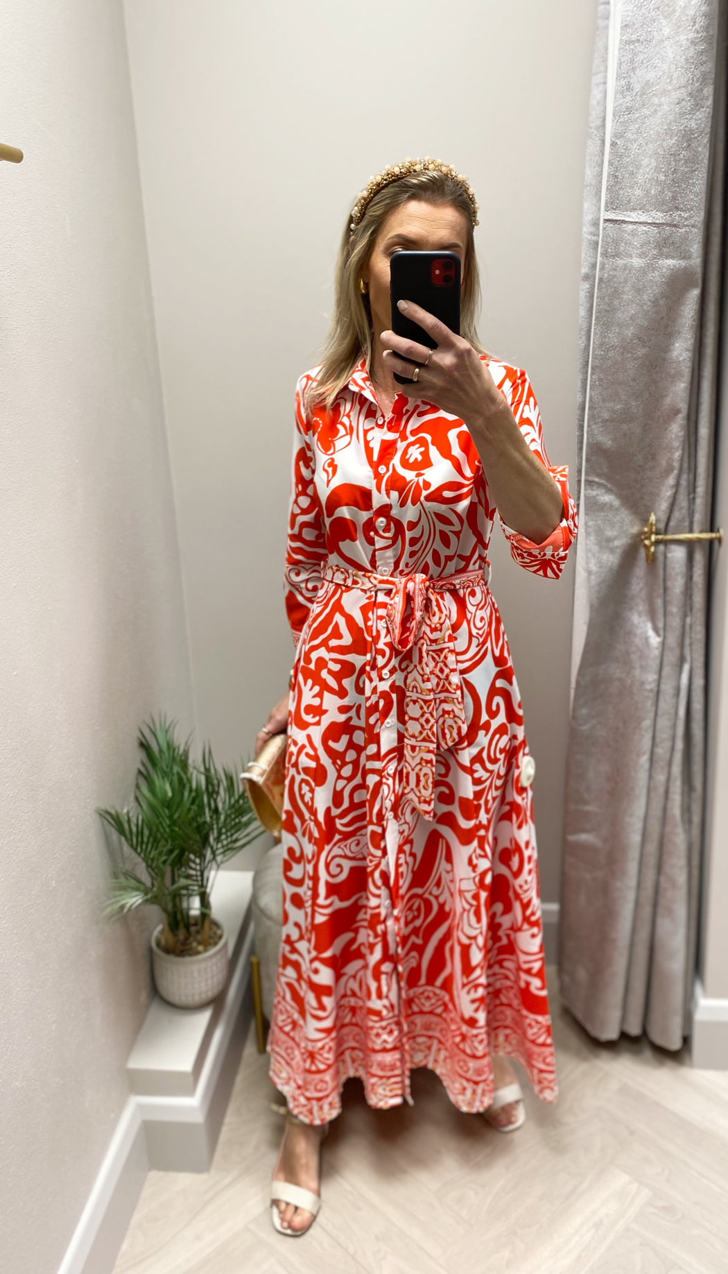 Angela Red Print Shirt Maxi Dress