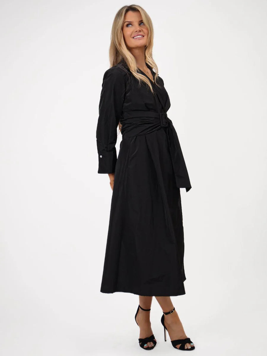BLACK PENELOPE TAFFETA MIDI DRESS