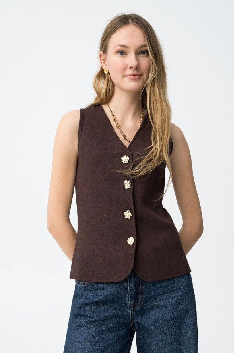 Fleur brown button waistcoat