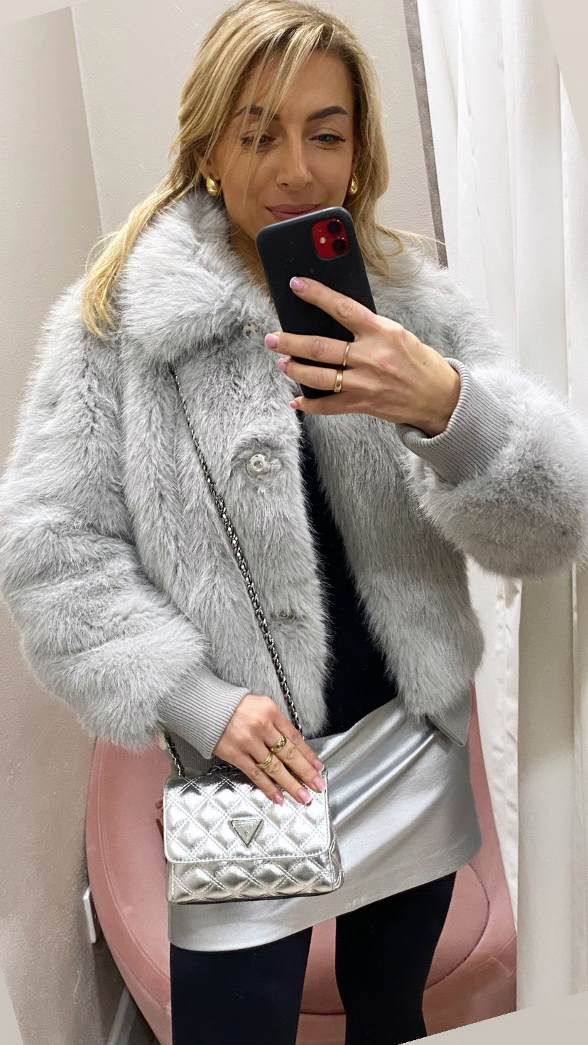 Faux fur grey guess bomber