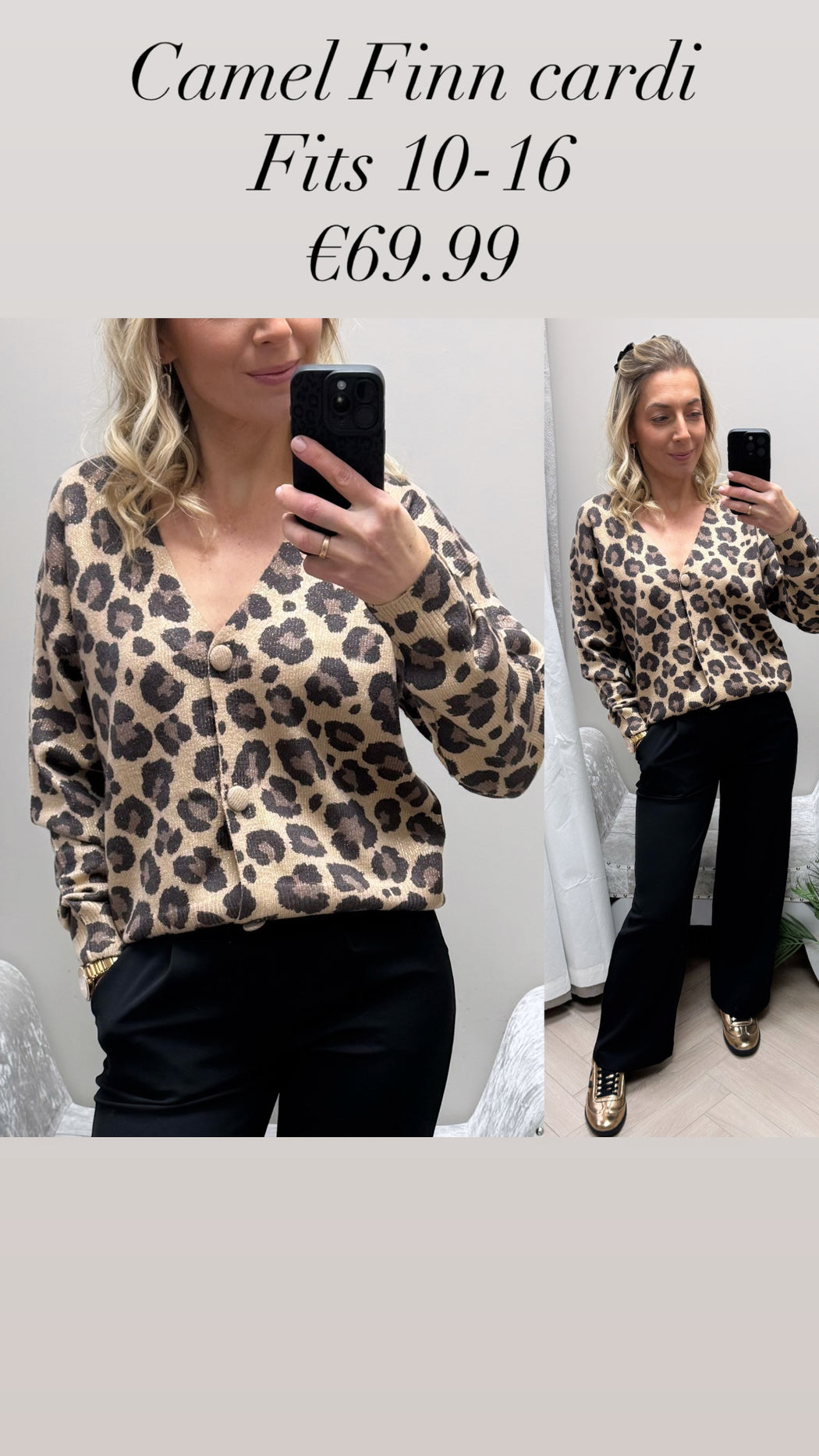 Camel Finn leopard Cardi