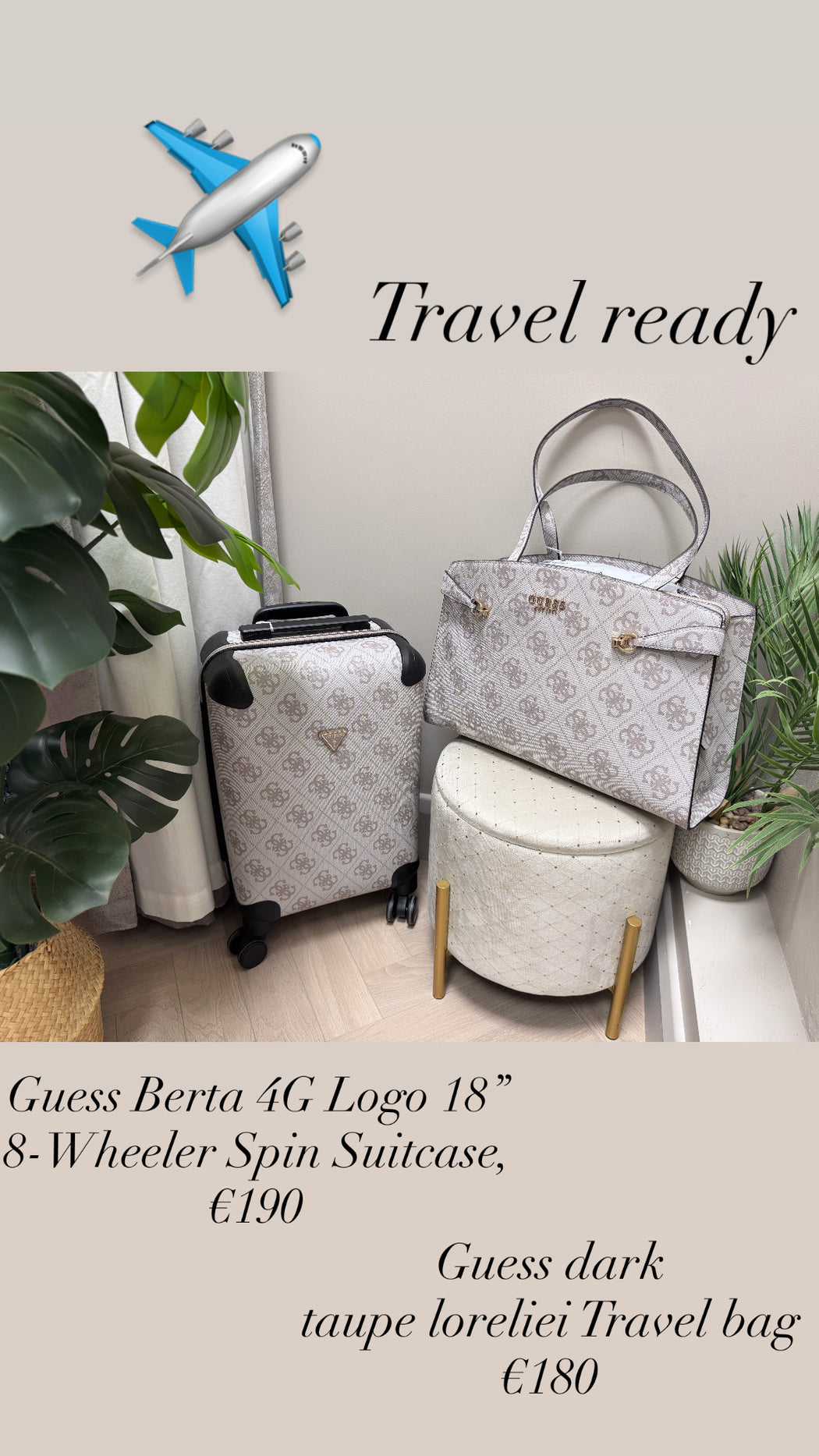 Guess Berta 4G Logo 18” 8-Wheeler Spin Suitcase, Dark Taupe
