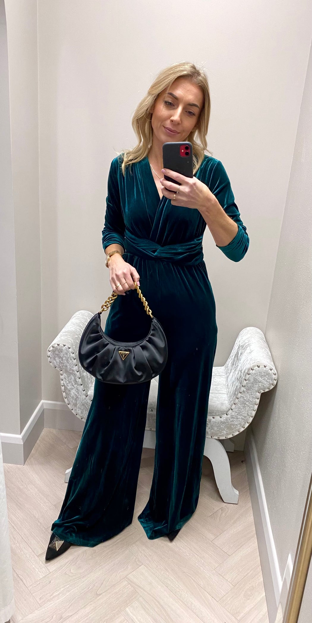 Sophia green velvet jumpsuit