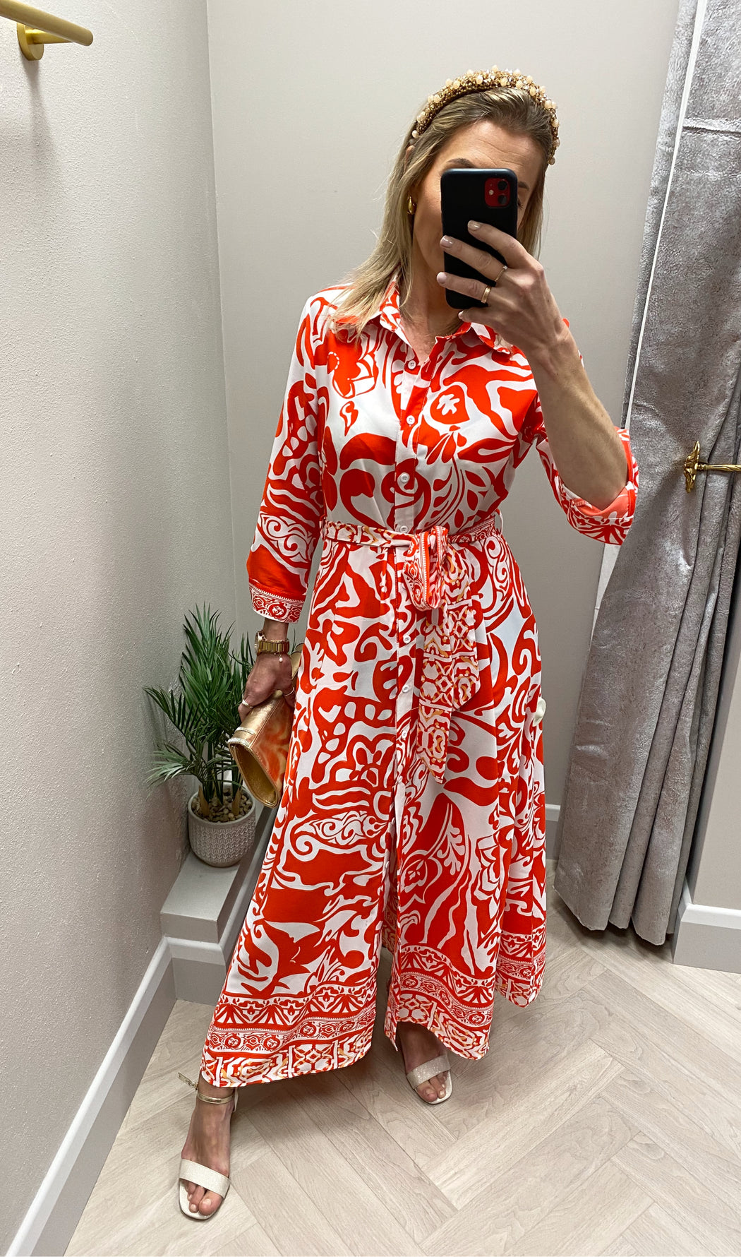 Angela Red Print Shirt Maxi Dress