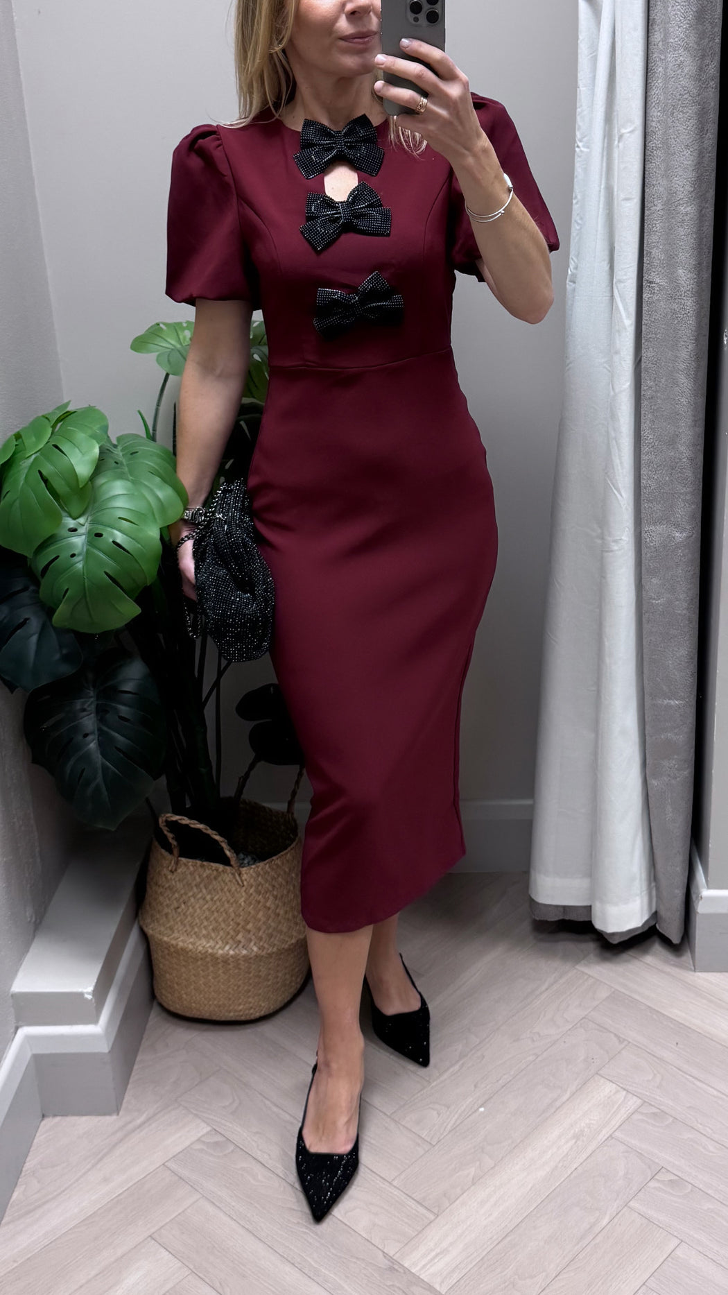 Emma Cut Out Bow Midi Dress Berry