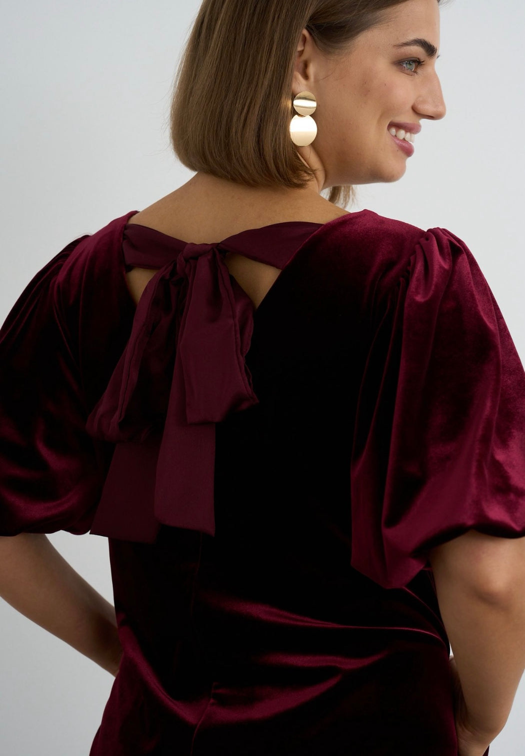 Wine velvet bow back dress