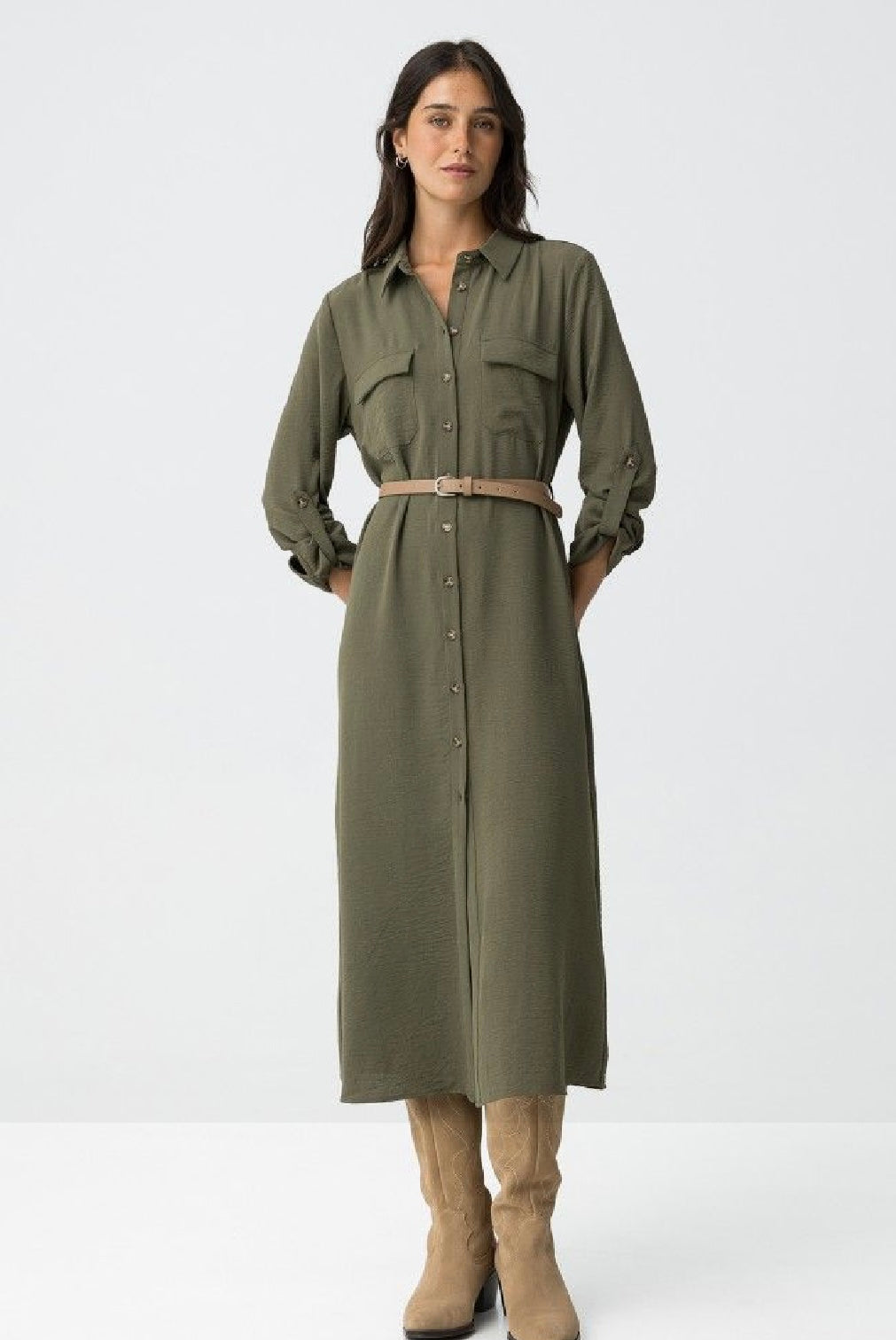 Estrela khaki midi dress