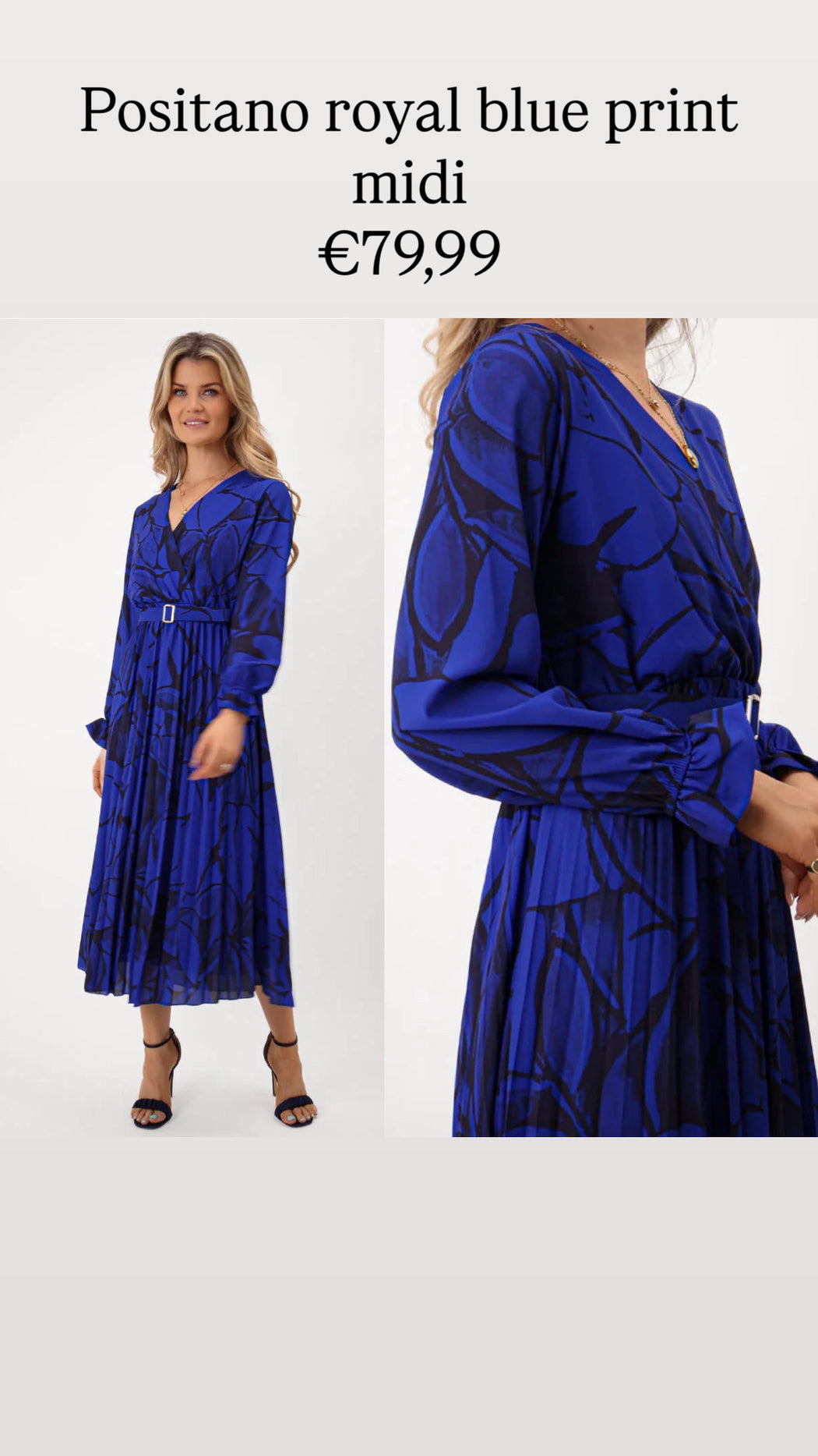 Positano royal blue print midi