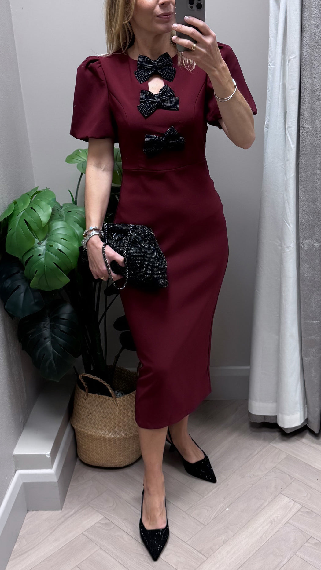 Emma Cut Out Bow Midi Dress Berry