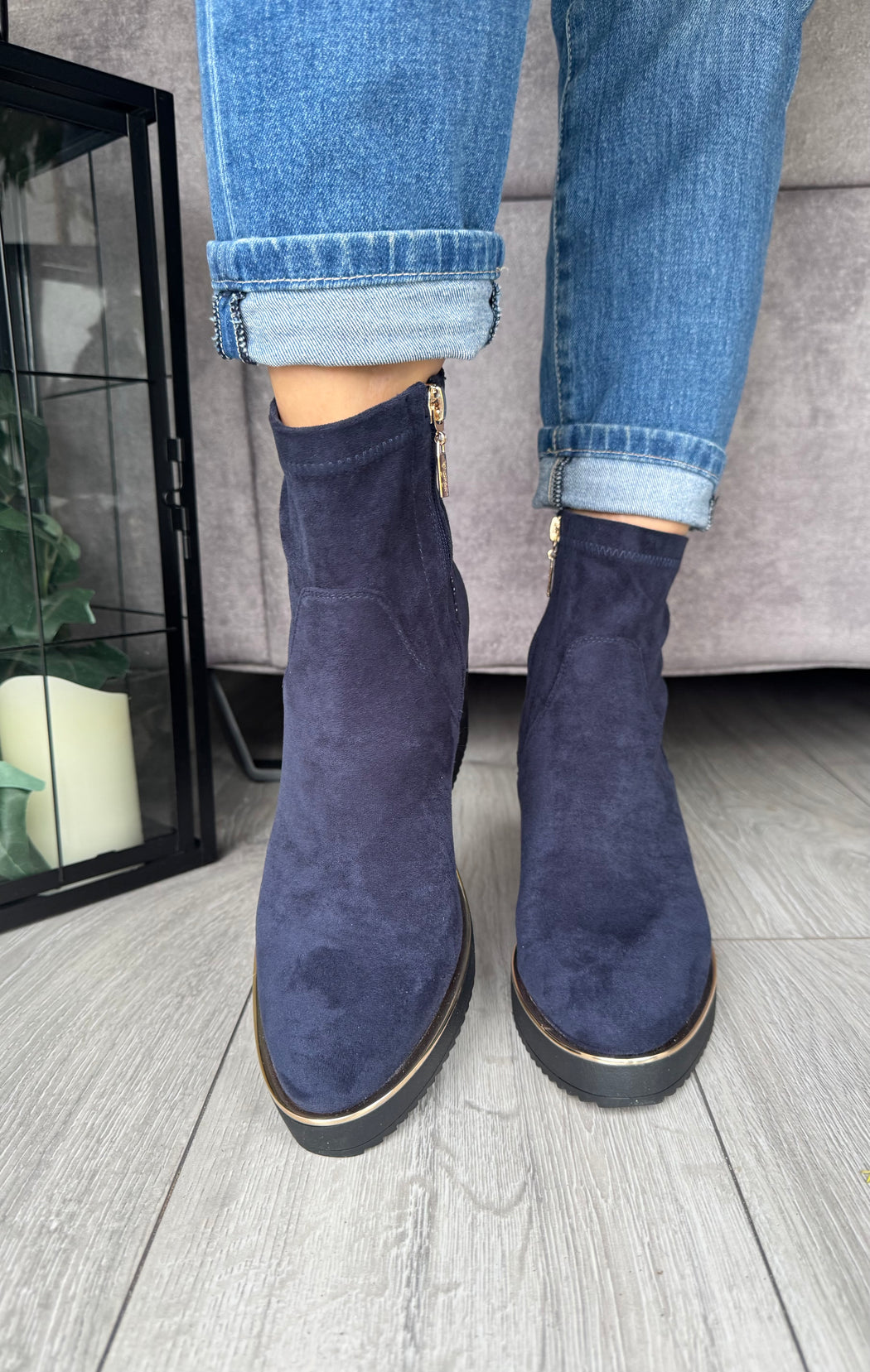 Poole sapphire navy wedge boots