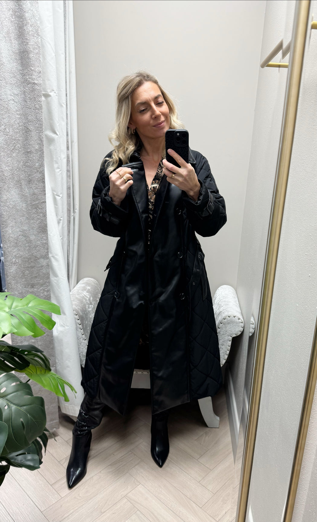 Guess Alexane faux leather mix Quilted Trench Coat. W5BL36W4070