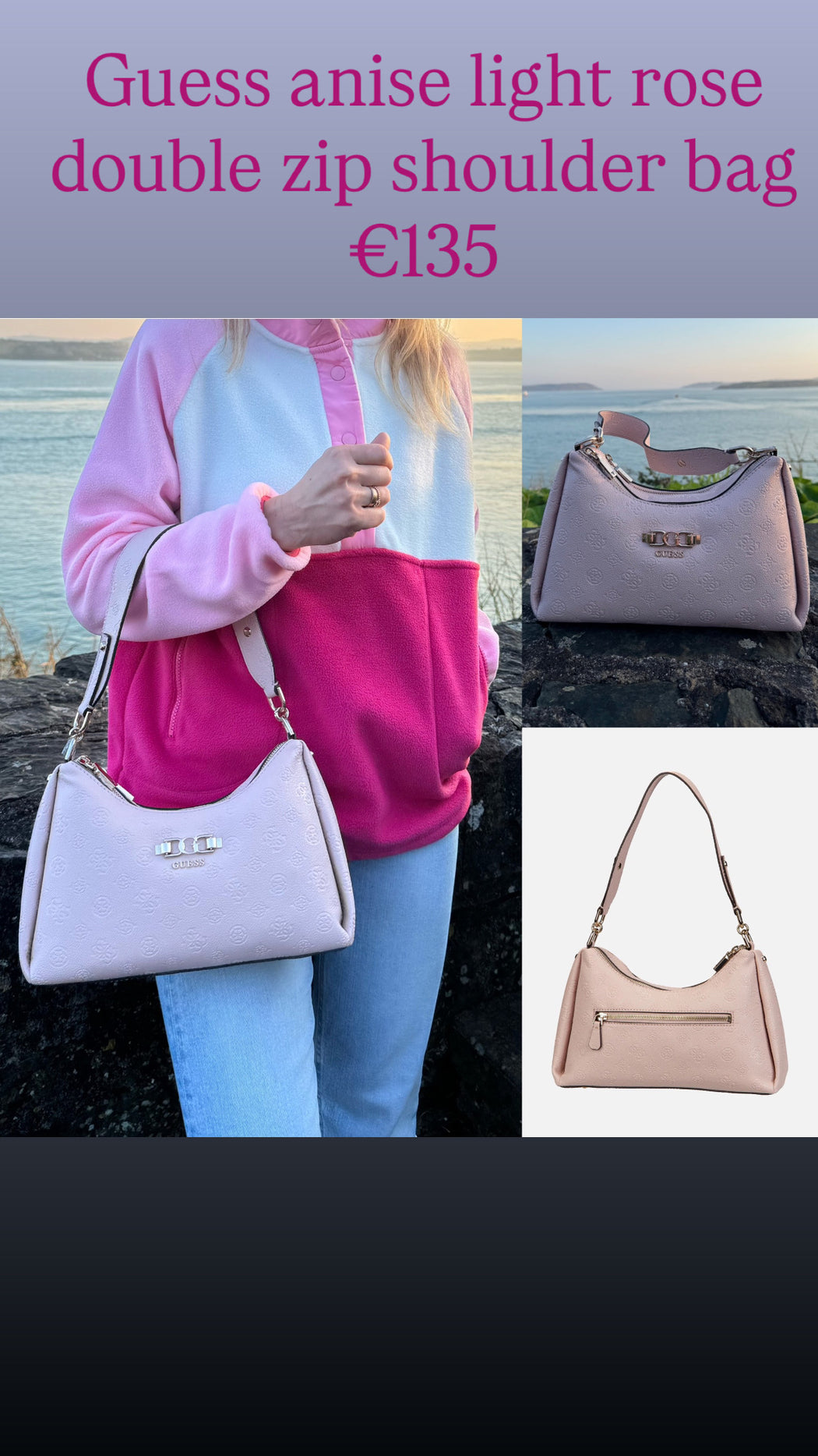 Guess anise   light rose double zip shoulder bag