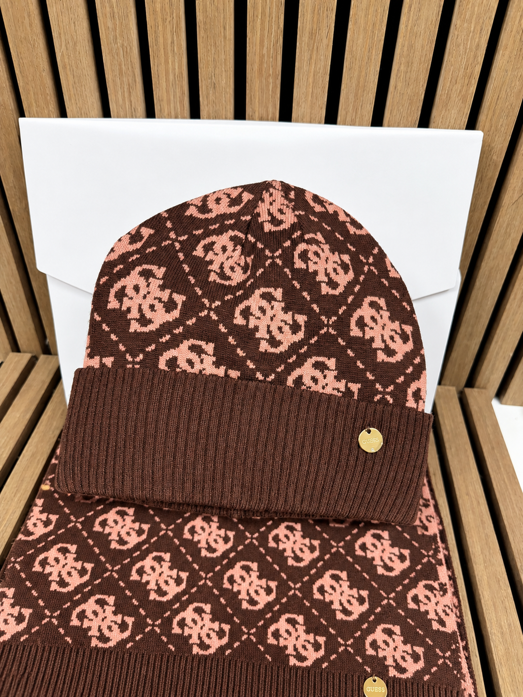 Guess Hat & Scarf Gift Set in chocolate GFBOXWP6401 - BWL