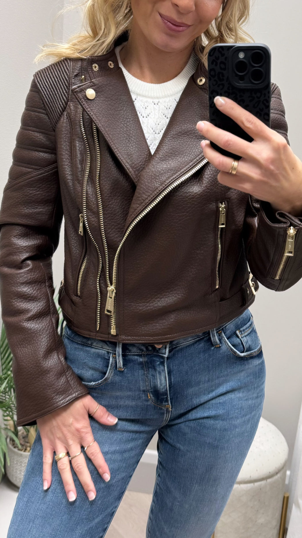Guess jeannine chocolate brown pu jacket